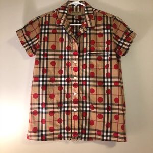 BURBERRY POLKADOT CHECK SHORT SLEEVE BUTTON UP